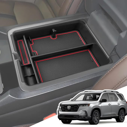 Armrest Organizer for 2025 2024 2023 Honda Pilot/2024 2025 Ridgeline/2024 2025 2026 Passport, Center Console Organizer, Center Console Tray Custom for Honda Pilot Accessories, Red