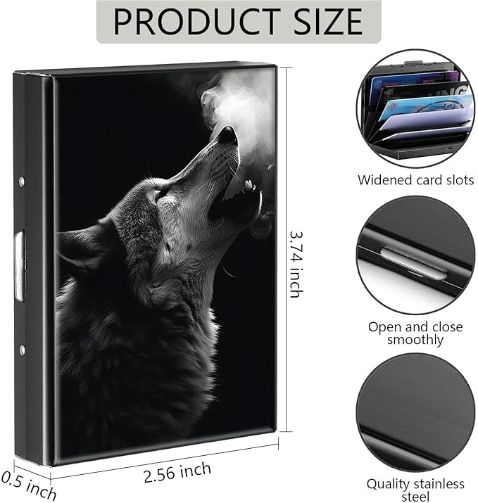 Credit Card Holder, Winter Wolf Howling Design Mini RFID Blocking Aluminum Wallet Slim Metal Hard Case Shell Travel Wallet ID Case Small Credit Cards Case Business Cards for Women Men Girls