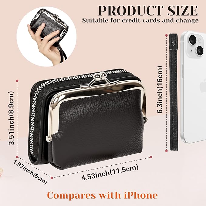 Women's RFID Blocking Wristlet Wallet - 2-in-1 Zip-Around with Coin Purse & Card Slots - Vegan Leather with Secure Clasp (Gift Ready)(Black)