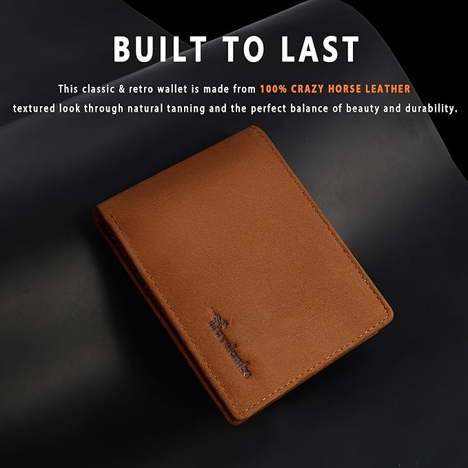 Travelambo Genuine Leather Wallet for Men with Gift Box - Handmade Bifold Stylish - Mens Wallets Rfid Blocking with 2 ID Windows