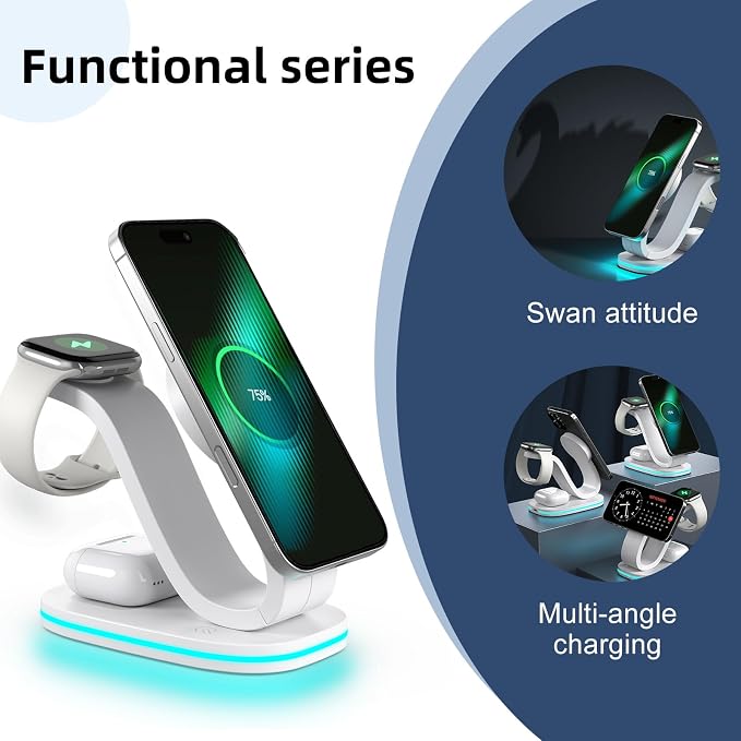 2026 New Fast 15W 3 in 1 Charging Station for iPhone Compatible Magnetic | Wireless Charger Station for iPhone 17 16 15 14 13 12, AirPods and iWatch Series, 35W Charger Included