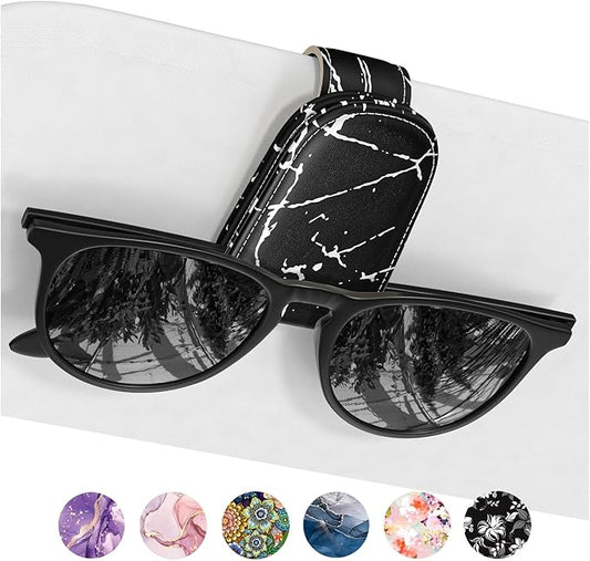 Sunglasses Holder for Car Visor, Magnetic Leather Car Sunglass Holder, Car Sun Visor Glasses Hanger Clip, Car Interior Accessories for Women Men, Fits All Size Eyeglasses