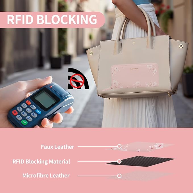 Pomelo Best Womens Wallet RFID Blocking Leather Multi Credit Card Large Capacity Wristlet Zip Around Long Wallets for Lady