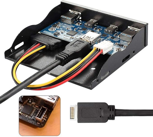 Cablecc USB 3.1 Front Panel Header to USB-C & USB 3.0 HUB 4 Ports Front Panel Motherboard Cable for 3.5" Floppy Bay