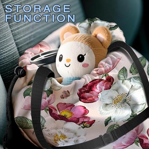 Car Trash Bag Hanging Back of Seat with Adjustable Snap Buckle Strap Cute Printed Drawstring Garbage Bags for Car-Pink Floral