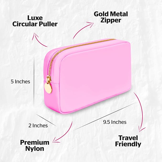 DANCOUR Nylon Makeup Bags for Women Large Preppy Travel Toiletry Pouch Cosmetic Bag Makeup Organizer