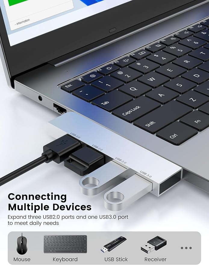 Small USB Hub, Fidioto 4 Port USB Adapter(1 * 3.0 Hub, 3 * 2.0 Hub), Multi USB Port Expander for Laptop, iMac Pro, MacBook Air, Mac mini/Pro, Notebook PC, USB Flash Drives and Mobile HDD Etc.