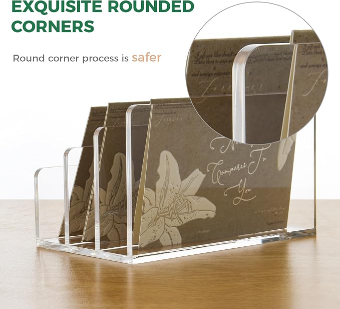 3 Compartments Clear Acrylic Mail Holder – Vertical Letter Sorter & Multifunction Desk Organizer for Bills, Documents, Notebooks – Modern Office/Home Envelope File Rack