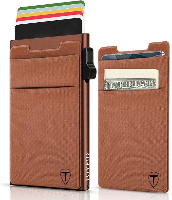 TOYFID Pop Up Credit Card Wallet for Men - Metal Slim Minimalist Cards Holder with Money Pocket - RFID Blocking Ultralight Small Aluminum Wallet
