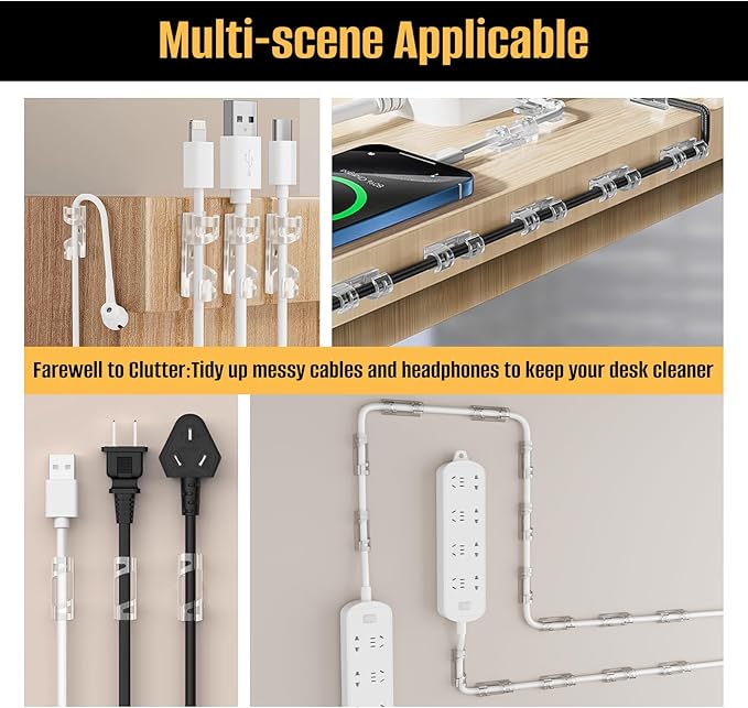 50 Pcs Self Adhesive Cable Clips,Upgraded Cable Management with Screw Hole,Strong Cord Organizer for Under Desk,Car,TV PC,Christmas Light Indoor/Outdoor-L