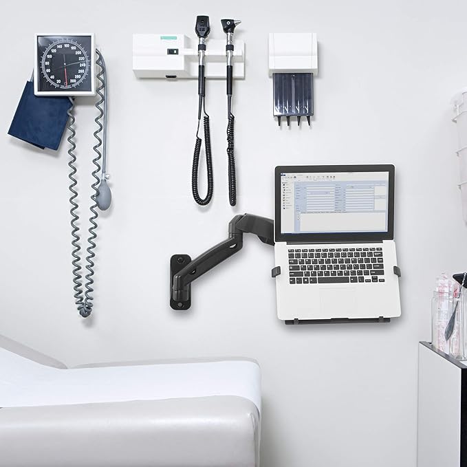VIVO Height Adjustable Pneumatic Extended Arm Laptop Wall Mount, Full Motion Articulating Notebook Tray, Fits 10 to 15.6 inch Screen, Black, MOUNT-V001GL