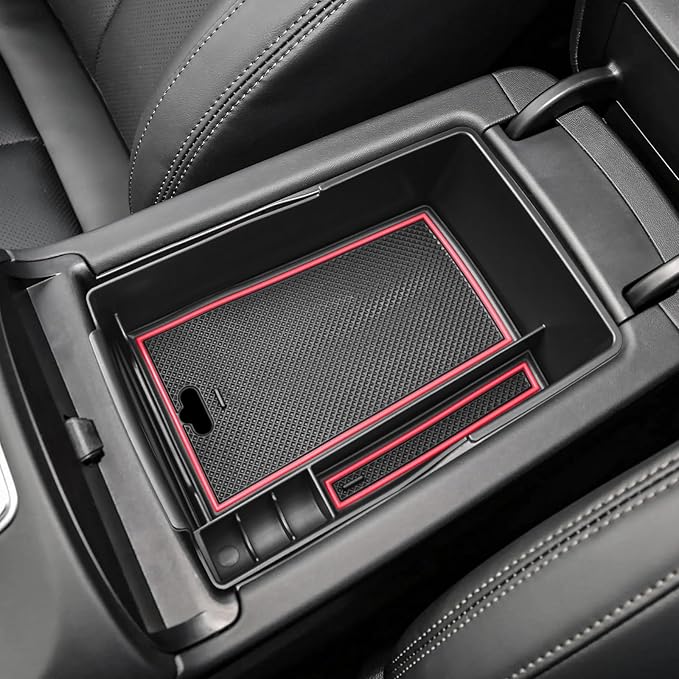 EDBETOS Center Console Organizer Tray Compatible with Hyundai Santa Fe TM 2021 2022 2023 Accessories and Santa Fe SEL 2022 2023 Interior Secondary Armrest Storage Box ABS Insert Tray, Red Trim