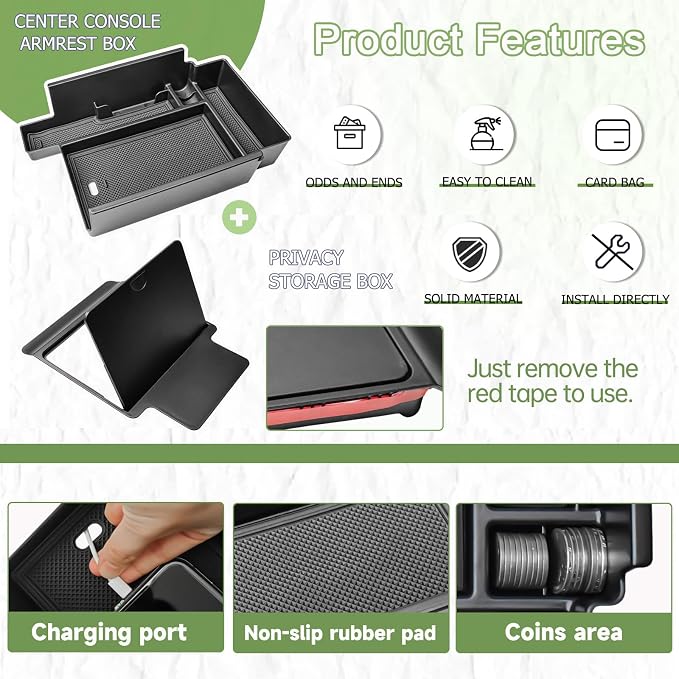 HGWEI 2Pcs Center Console Organizer Compatible with Nissan Pathfinder 2022-2026 And Hidden Organizer Box Accessories Secret Compartment Armrest Hidden Storage Insert Tray, Black
