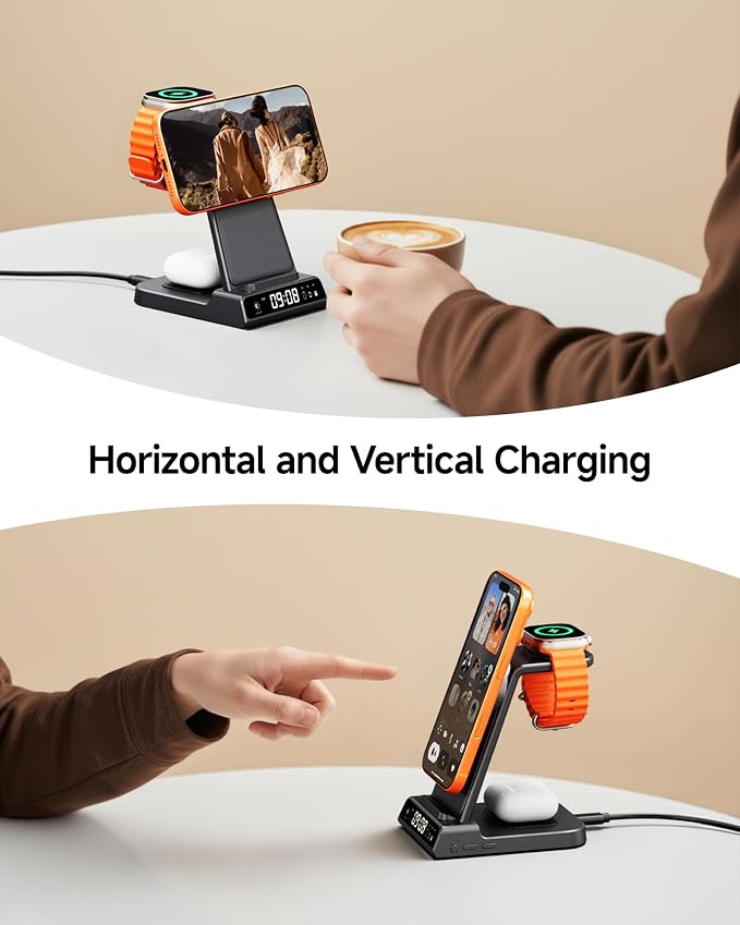 25W Fast Charging for iPhone 17, 3 in 1 Magnetic Wireless Charging Station Compatible with MagSafe for iPhone Air/16-12 Series, Apple Watch, AirPods, SwanScout C02M