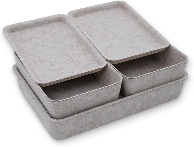Welaxy Oatmeal Lidded Felt Drawer Organizers 3pc Office Makeup Storage Box