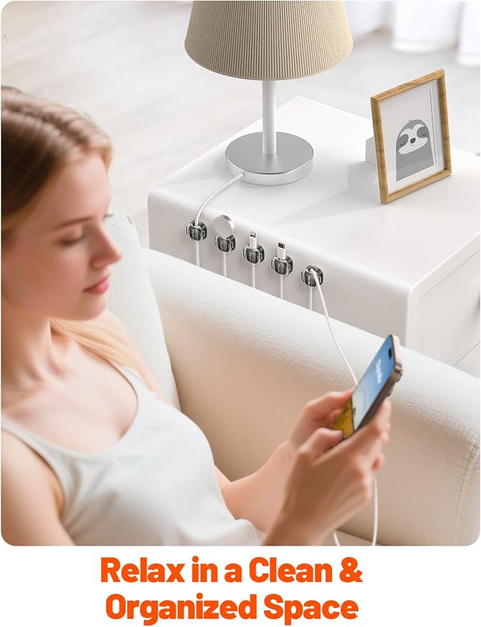 Cable Clips,12 Pack Cord Holder Cord Organizer [1s Lock & Strongest Adhesive] Spring Cord Clips Phone Charger Wire Desk Cable Management Nightstand Home Office School Decor Women Cute Desk Black
