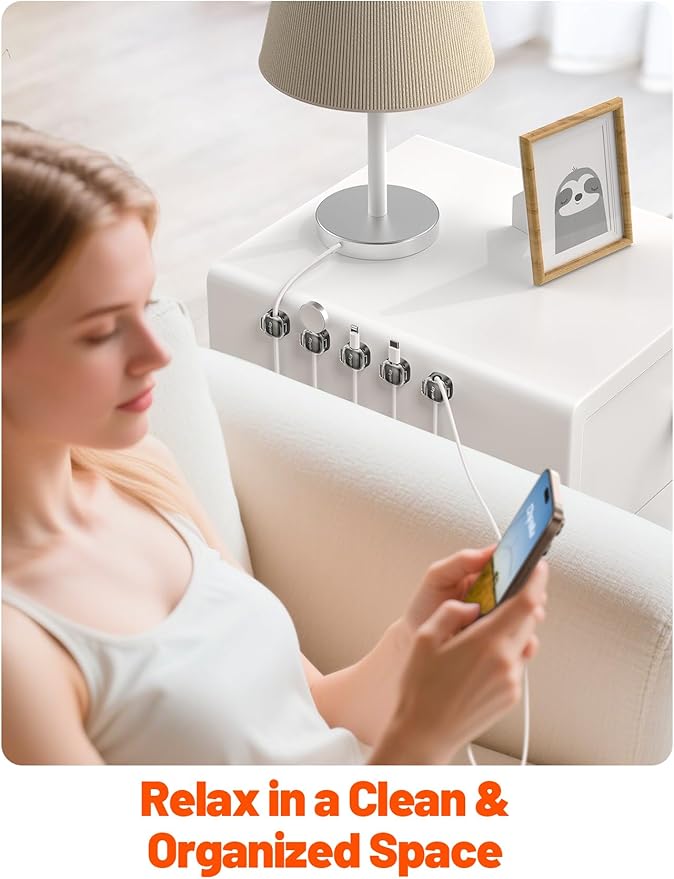 Cable Clips,8 Pack Cord Holder Cord Organizer [1s Lock & Strongest Adhesive] Spring Cord Clips Phone Charger Wire Desk Cable Management Nightstand Home Office School Decor Women Cute Desk Black