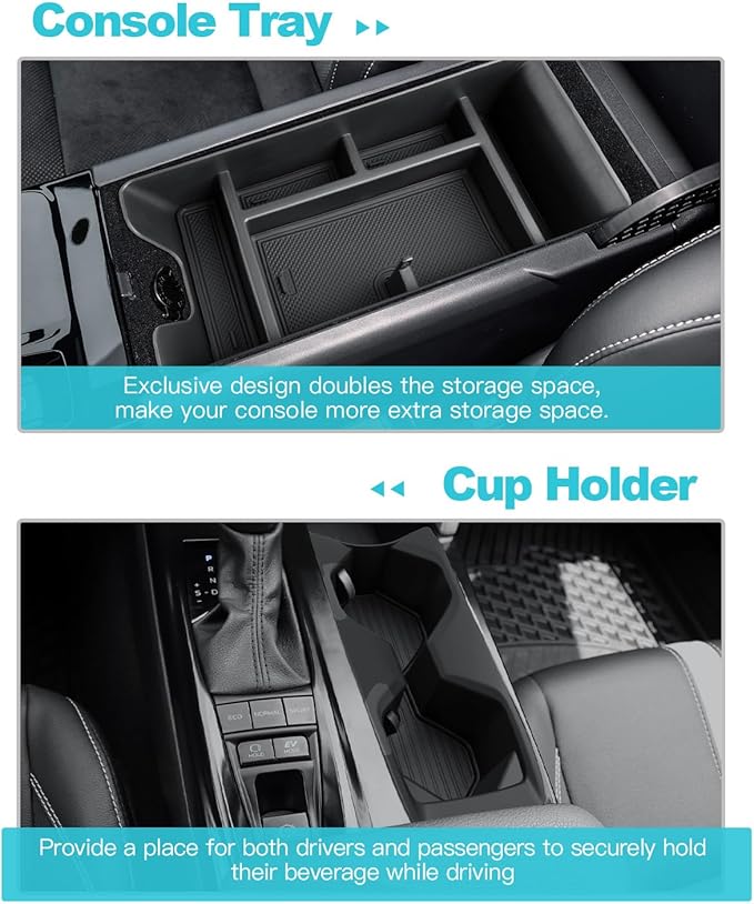 CDEFG 2Pcs for 2025 2026 Toyota Camry Center Console Organizer for 2025 2026 Toyota Camry Accessories Middle Console Organizer Armrest Storage Box & Cup Holder
