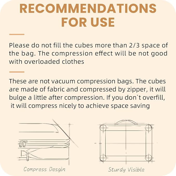 Compression Packing Cubes for Travel, Lightweight Vacation Travel Essentials, Travel Accessories for Suitcase Organizer Bags Set, Durable Luggage Organizer
