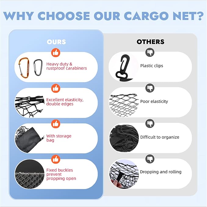 Envelope Style Cargo Net Compatible with Toyota Tacoma 2004-2025, Highly Elastic Truck Bed Cargo Net for Tacoma Accessories, Heavy Duty Carabiners -Storage Bag