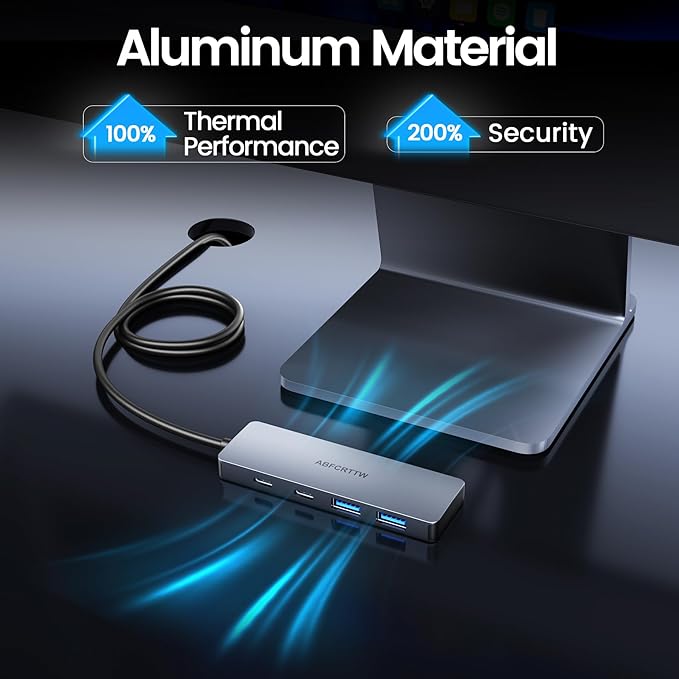 4FT USB C Hub 3.2 Multiport Adapter, 10Gbps Aluminium USB C to USB Hub with 2 USB-A & 2 Type-C Port, USB C Splitter for Thunderbolt, MacBook, Mac mini, Laptop, Desktop, etc.