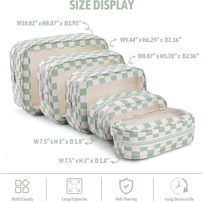 5PCS Diaper Bag Organizer Pouch Set,TSA Approved Toiletry Bag, Waterproof TPU Makeup Bag Set, Travel Organizer Bags for Women and Kids，Mothers Day Gifts
