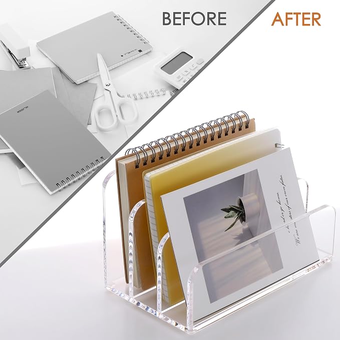 SANRUI 3 Compartments Mail Organizer Letter Holder for Desk ,Vertical Letter Holder,File Sorter Acrylic Desk Organizer Office Supplies,Clear