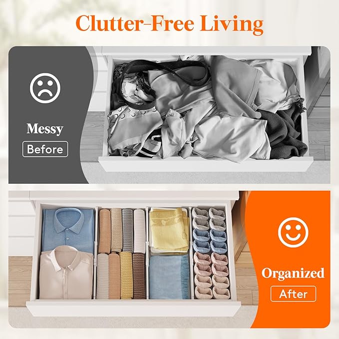 Lifewit 4" Tall 5 Pack Drawer Dividers, 35-56.5cm/13.8-22.2" Expandable Drawer Divider for Clothes, Adjustable Dresser Drawer Organizers, Drawers Separators for Dresser/Bathroom/Closet/Kitchen White