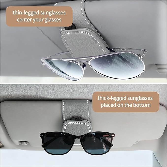 Visor Sunglasses Holder Clip for Car, Magnetic Leather Clip for Car Visor, Universal Glasses Organizer 2 Pack, Grey