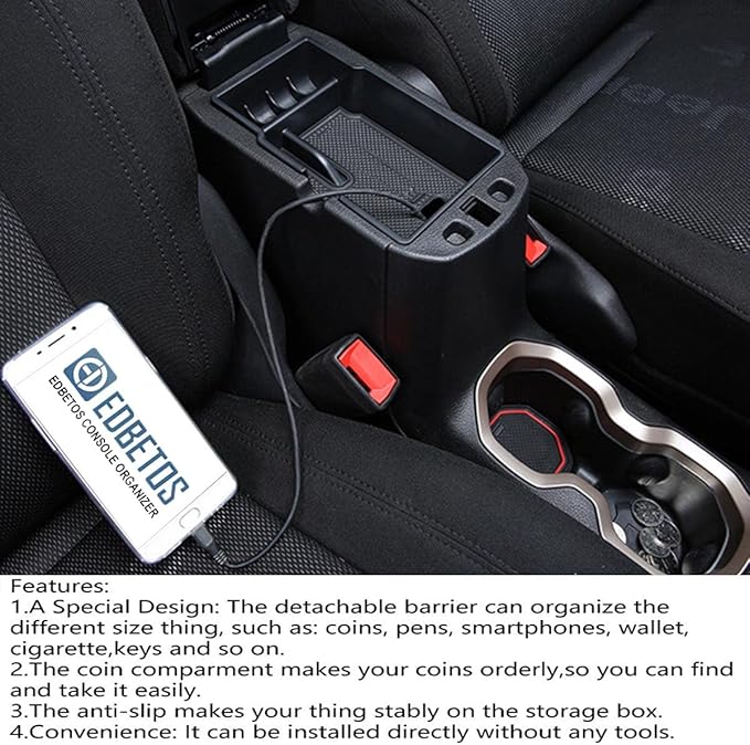 EDBETOS Center Console Organizer Tray Compatible with Renegade Accessories 2015-2019 2020 2021 2022 Armrest Glove Box Secondary Storage (White Trim)