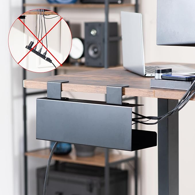 VIVO No Drill Clamp-on 17 inch Power Strip Cable Management Tray, Under Standing Desk Steel Cord Organizer, Black, DESK-CM6L-B