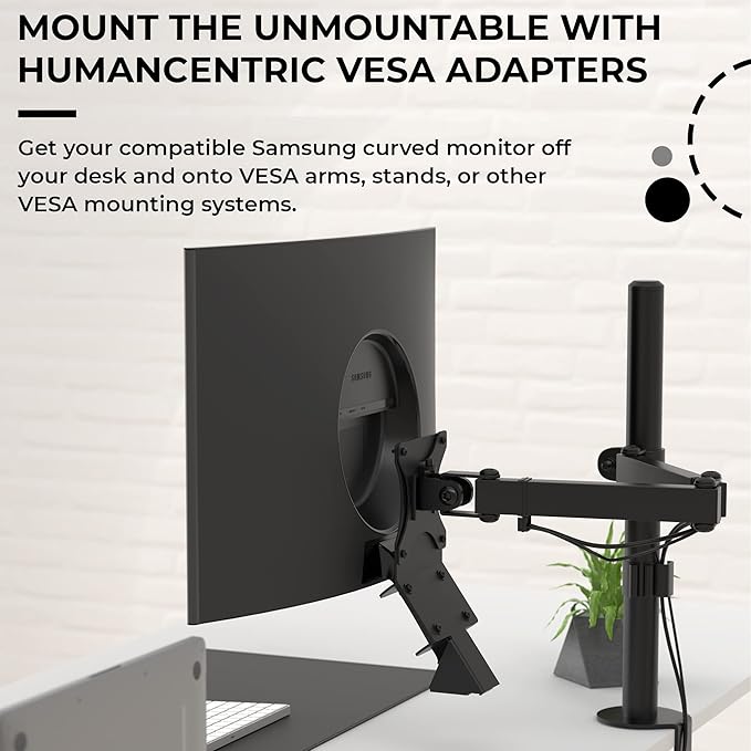 HumanCentric VESA Mount Adapter Compatible with Samsung Curved Monitors 32" CF397 and Samsung 24" CRG5, VESA Adapter Mounts Monitor to VESA Stand, Arm, or Desk Mount, Does Not Work with 27" Monitor