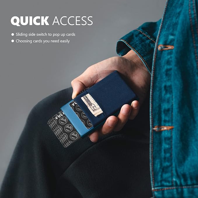 VULKIT Minimalist Wallet with ID Window & EDC Pocket Pop Up Card Holder RFID Blocking Slim Wallet Design for Airtag Cash Coins & Credit Cards