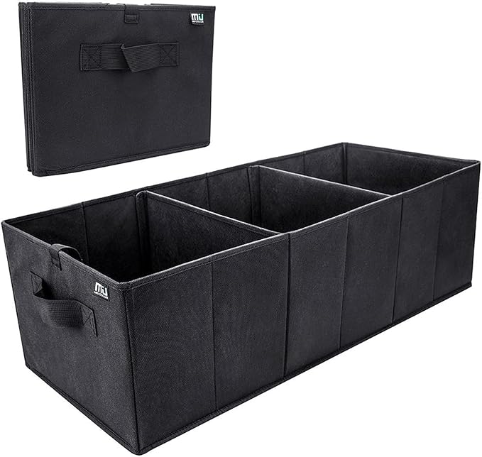 MIU COLOR Trunk Organizer for SUV, Sturdy Car Organizer, Non-Slip Bottom, Folded Storage Organizer for Sedan, Van, Jeep, Grocery, Car Organization for Men, Women, Large 3 Compartments, Classic Blk