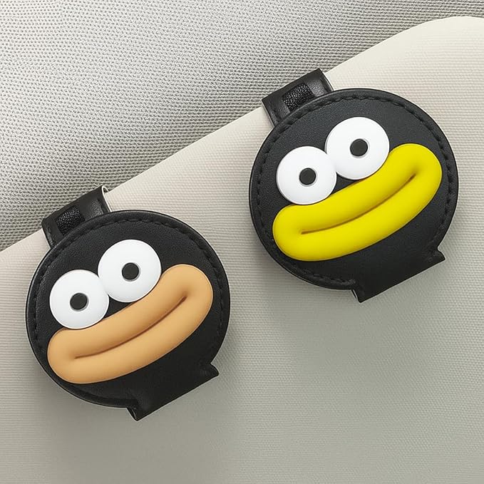 2PCS Sunglasses Holder for Car Visor, Magnetic Leather Ticket Card Clip, Sausage Mouth Sunglass Mount for Different Size Eyeglass, Cartoon Car Visor Decoration Accessory (Brown/Yellow/Black)