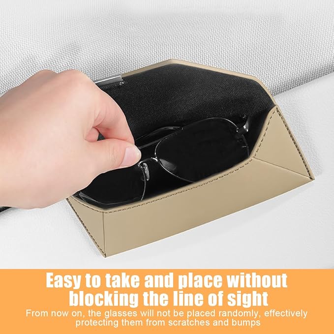 Osilly Car Sunglasses Holder, Sun Visor Eyeglasses Protective Storage Case with Hidden Magnetic Closure, Leather Automotive Glasses Organizer Box, Universal Vehicle Interior Accessories (Beige)