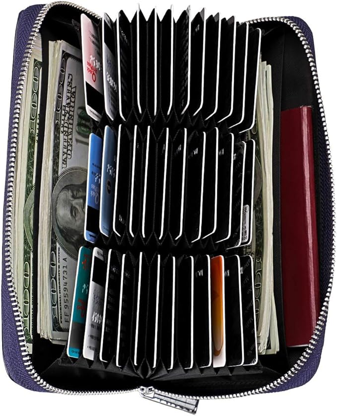 Women 36 Slots RFID Blocking Card Holder Large Long Leather Zipper Organizer Accordion Wallet