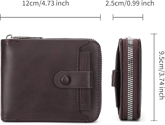 Zipper Wallet for Men Leather Bifold Pocket Wallets RFID Blocking Zip Coin Credit Card Wallets -Big Capacity For Travel