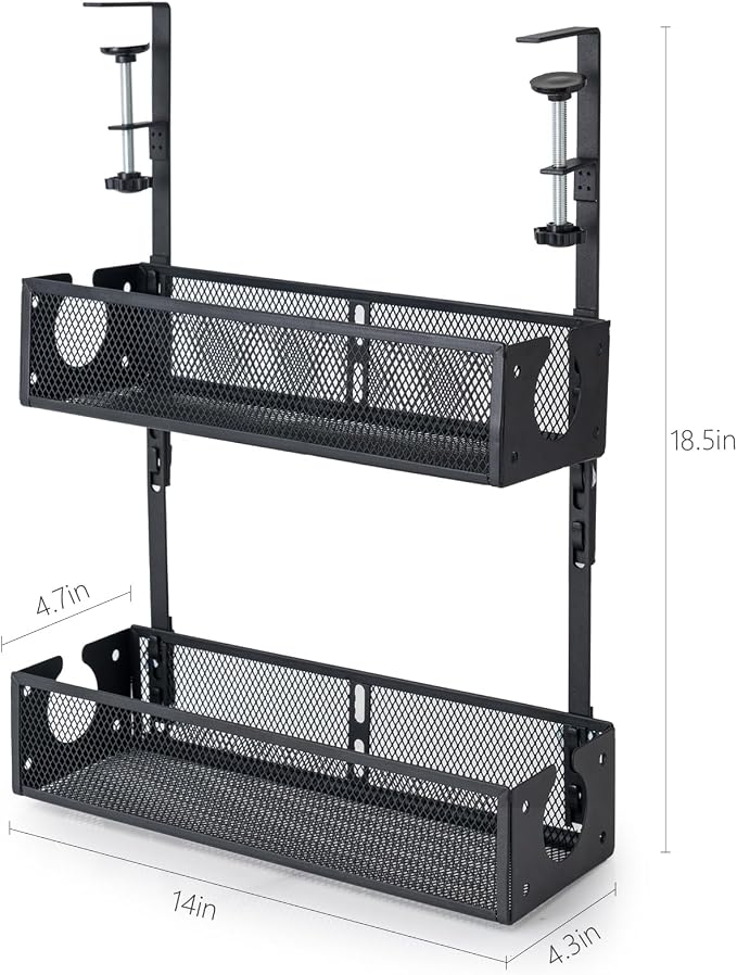 Mesh Desk Organizer and Clamp-on Swivel Pencil Drawer, Extra Sturdy C-Clamp Mount System and Easy to Install (Black)