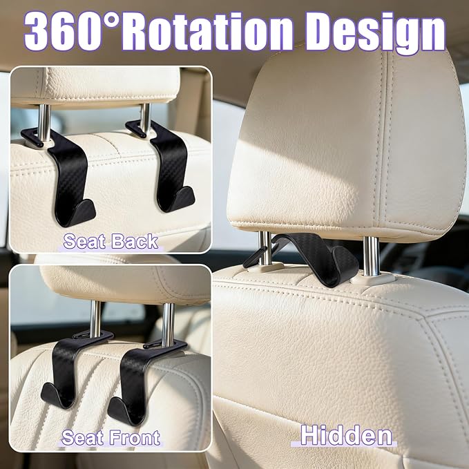 BFXM 6 Pack Car Seat Headrest Hooks, Back Seat Purse Hanger Holder Hook, Universal Storage Organizer for Handbag Grocery Bags Coats, Car Accessories for Women Men (Black Checkered)