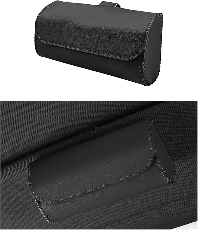 Ohleats Sunglasses Holder for Car Sun Visor, Leather Glasses Sun Visor Organizer Box with Hidden Magnetic Closure, Eyeglass Holder Clip Storage Case for Auto Visor, Car Accessories (Black)