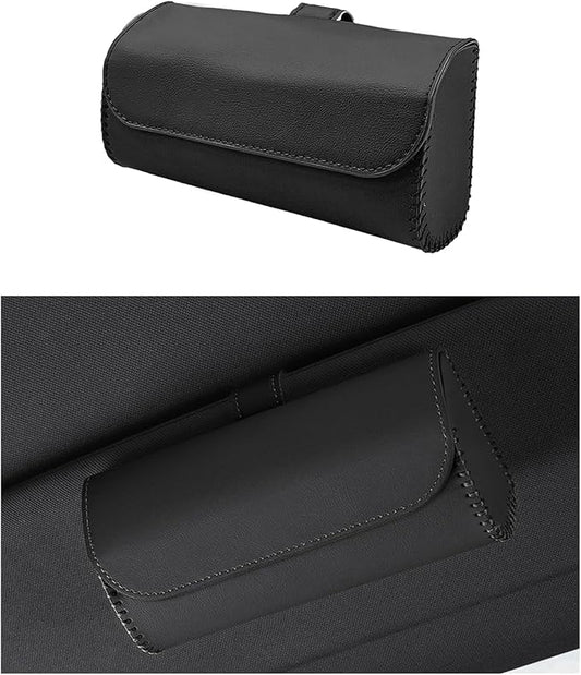 Ohleats Sunglasses Holder for Car Sun Visor, Leather Glasses Sun Visor Organizer Box with Hidden Magnetic Closure, Eyeglass Holder Clip Storage Case for Auto Visor, Car Accessories (Black)
