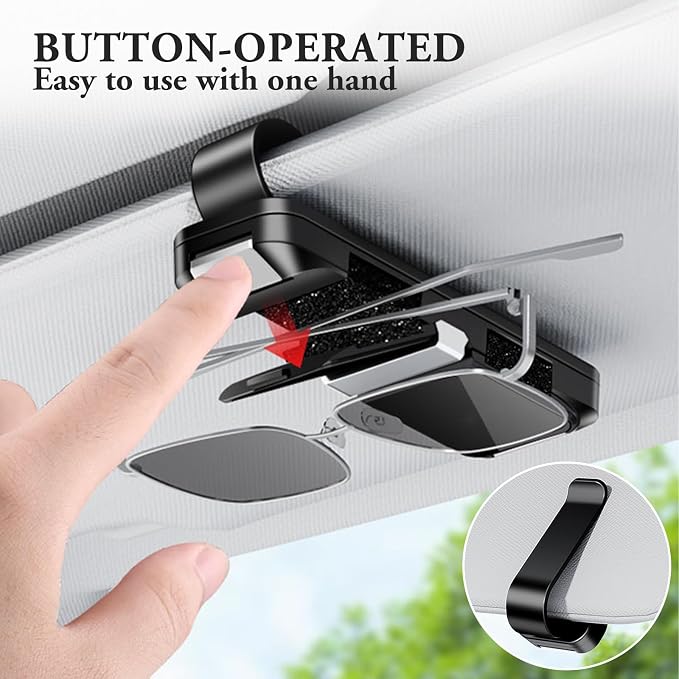 Sunglass Holder for Car Visor Clip Double-Headed, Push-Button Opening Car Sunglass Holder, Visor Sunglasses Holder Clip, Fits Cars, Trucks, SUVs and More (Double-Headed)