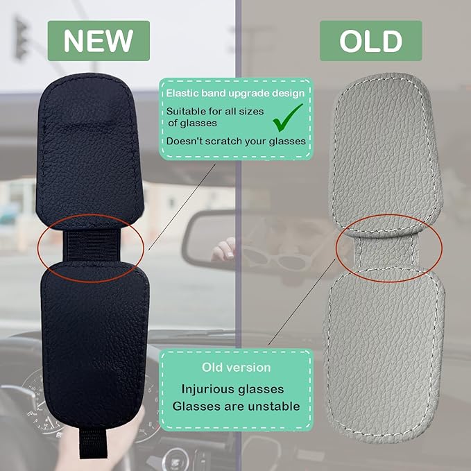 Sunglasses Holder for Car Visor - Universal Car Eyeglass Glasses Magnetic Clip - 2 Pack Leather Car Convenient and Fashion Sunglass Organizer Hanger Clip Ticket Card Clip Interior Accessories (Beige)