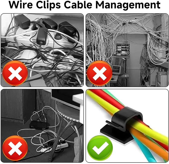 5/8 in Adhesive Cable Clips, 60pcs Outdoor Light Clips, Cord Clips, Sturdy Wire Clips, Finisher Wire Clamp for Home, Car, Office Wire Management Clips (Black, 5/8"-60PCS)