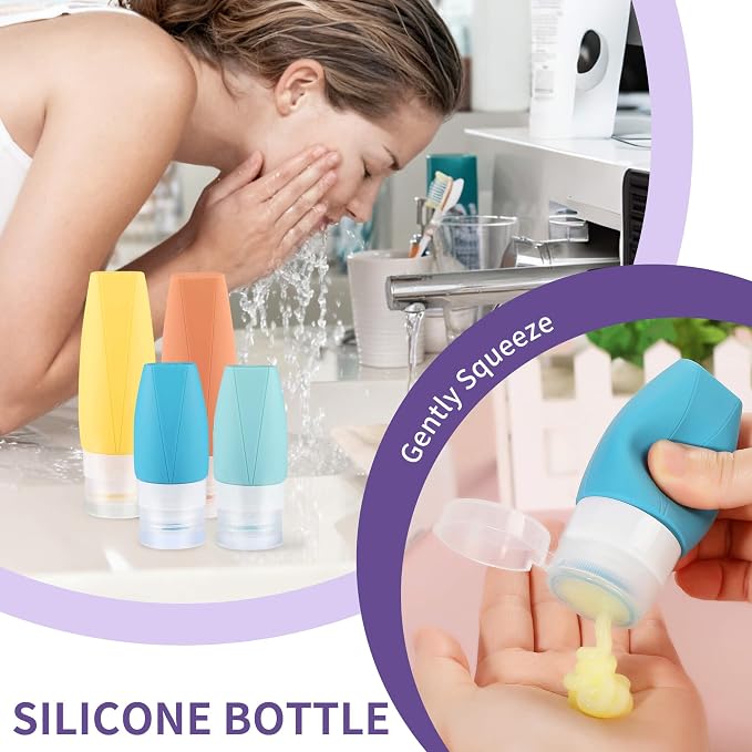 19 Pack Travel Bottles for Toiletries - TSA-Approved Leak-Proof Silicone Containers with Cream Jars Spray Bottles Funnel Brushes & Labels - Portable Refillable Kit for Shampoo Lotion & Conditioner
