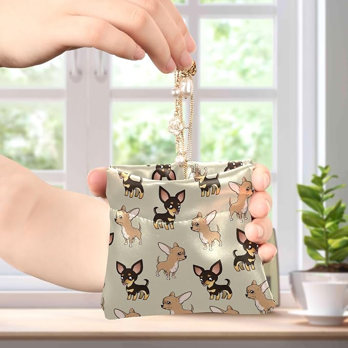 Cute Chihuahua Women's Waterproof PU Leather Coin Purse, Slim Travel Wallet with Zipper - Compact Card Holder & Jewelry Organizer for Cash, Keys, Lipstick