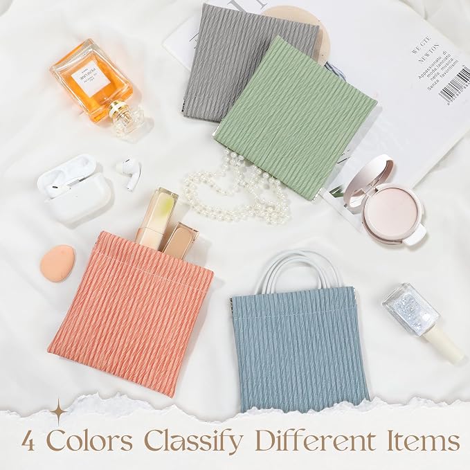 4.7in Small Makeup Bag for Purse, 4Pcs Pocket Cosmetic Bag Organizer, Waterproof PU Leather Pouches for Purse, Portable Squeeze Coin Purse for Women Mini Travel Jewelry Storage Pouch, Embossed