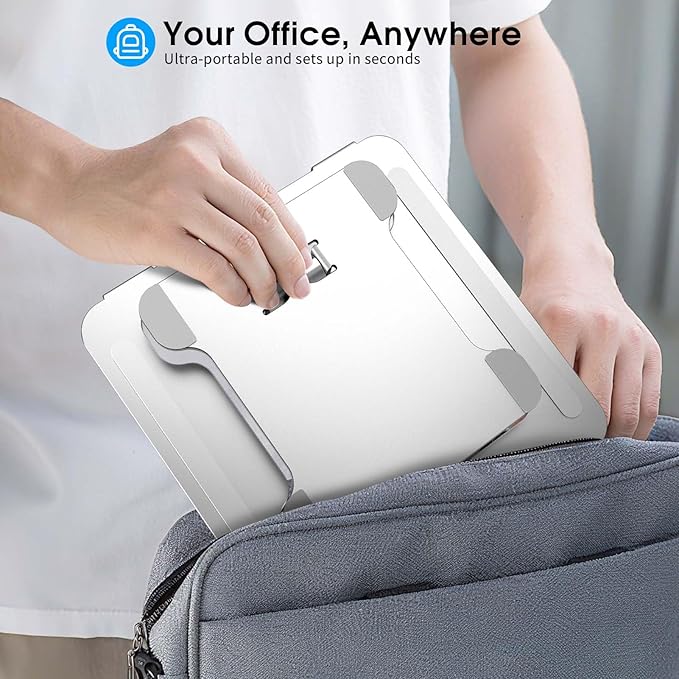 Foldable Aluminum Laptop Stand, Height Adjustable Ergonomic Riser for Collaborative Work,Tablet, Reading and More. Portable Laptop Stand for All 10-16" - Silver