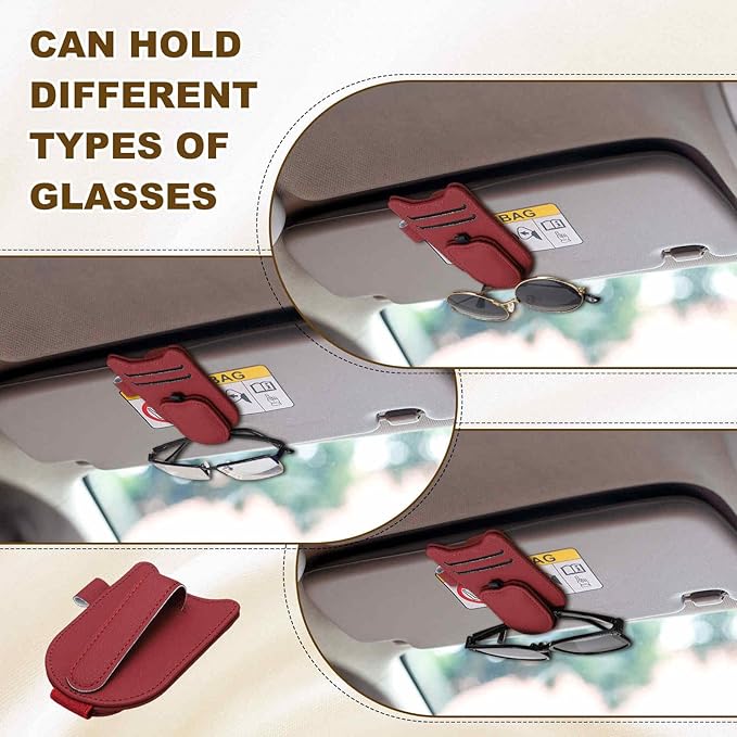 HARFINGTON 1 Pcs Sunglass Holder for Car Magnetic Leather Glasses Holder Universal Visor Sunglasses Clip Car Accessories Interior for Glasses Ticket Cards,Beige